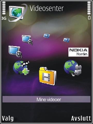 Nokia Videosenter Med Nokia Videosenter (nettverkstjeneste) kan du leste ned og spille av videoklipp direkte fra kompatible Internett-videotjenester som benytter pakkedata eller WLAN.