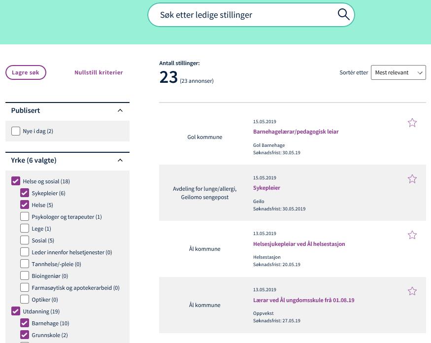 15.5.2019 Totalt 123 ledige stillingar (NAV) Mindre enn