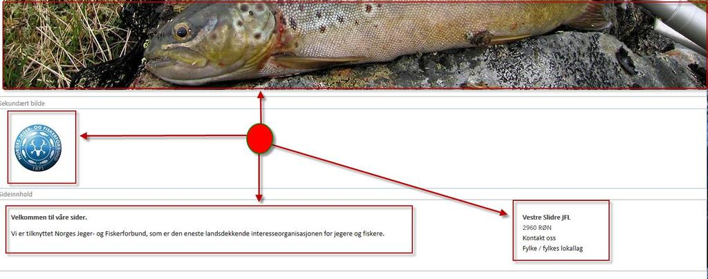 Hvis jeg ønsker å redigere/endre ulike elementer klikker jeg på et av disse. Du kan endre innholdet i alle elementene på siden. Ønsker du f.