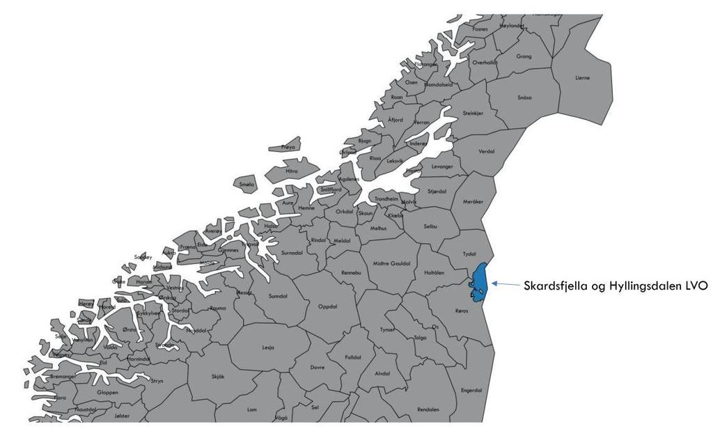 2. Skardsfjella og Hyllingsdalen landskapsvernområde Skardsfjella og Hyllingsdalen er et større sammenhengende naturområde som ligger i kommunene Røros og Tydal (Figur 2-1).