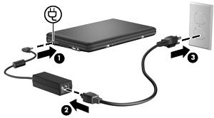 Når du kobler fra den eksterne strømmen, skjer følgende: Datamaskinen går over til batteridrift. Lysstyrken på skjermen reduseres automatisk for å forlenge batteriets levetid.