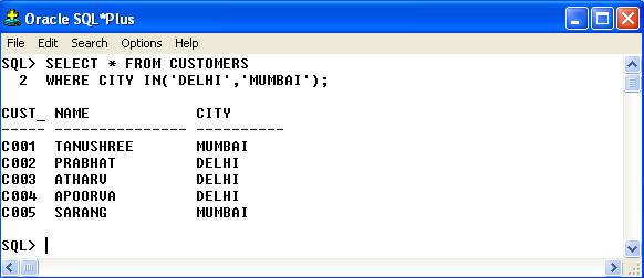 vkj-mh-ch-,e-,lizsfdvl fon~ vksjsdy (b) 'IN' rfkk 'NOT IN' fo/s; (The 'IN' & 'NOT IN' Predicates),d osy;w dh rqyuk fdlh vu; osy;w ds lkfk djus ds fy, Operator '=' (Is equal to) dk iz;ksx fd;k tkrk