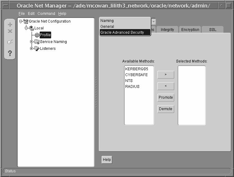 vkj-mh-ch-,e-,lizsfdvl fon~ vksjsdy fy;s navigator pane esa Profile object dks Select djus dk dk;z fd;k tkrk gs vksj mlds ckn esa right pane esa list ls Oracle Advanced Security dks lysdv fd;k tkrk