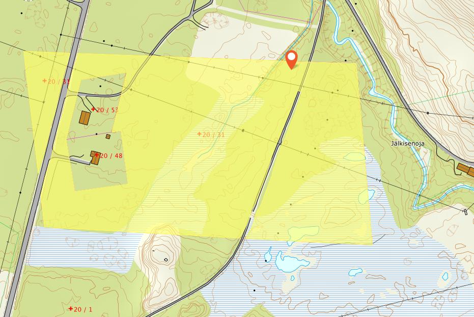 Figur 2 Aktuell eiendom markert i gult