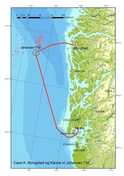 Figur 3-1: Case A: Mongstad og Kårstø til Johansen