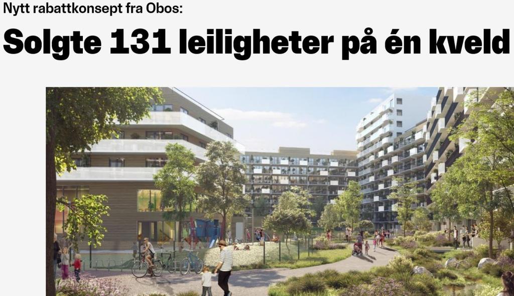 Starten - pilot på Ulvenparken OBOS Bostart med 15% lavere pris 141 boliger ble lagt ut for salg med Bostart.