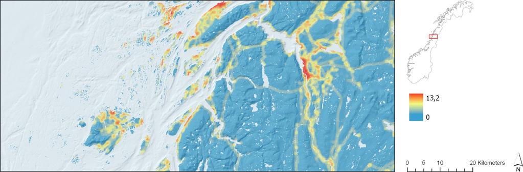 Kystslette, gradient 4: Arealbruksintensitet Sandnessjøen Mosjøen Vega Lomsdal- Visten Intensitet av menneskelig