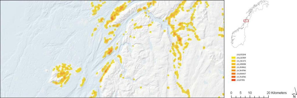 Kystslette, gradient 5: Jordbruksintensitet Sandnessjøen Mosjøen Vega Lomsdal- Visten