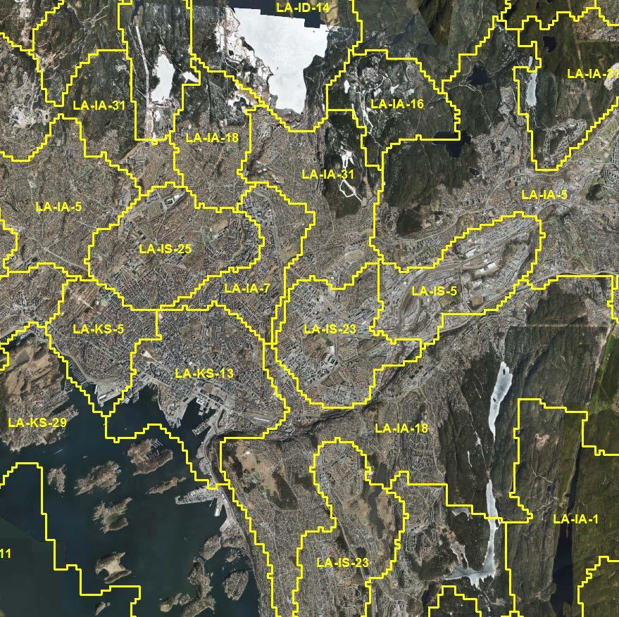 LA-IA-1 Dalformet åslandskap LA-IA-5 Dalformet åslandskap med tettsted LA-IA-16 Småkupert åslandskap med bebyggelse/infrastruktur LA-IA-18 Småkupert åslandskap med tettsted LA-IA-31 Middels kupert