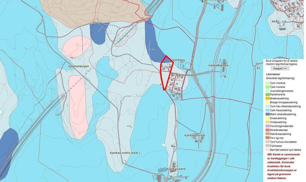112757r1 30.03.17 Side 5 3.2 Grunnforhold Figur 2: Løsmassekart fra NGU sine nettsider. Det undersøkte området er omtrentlig merket med rødt.