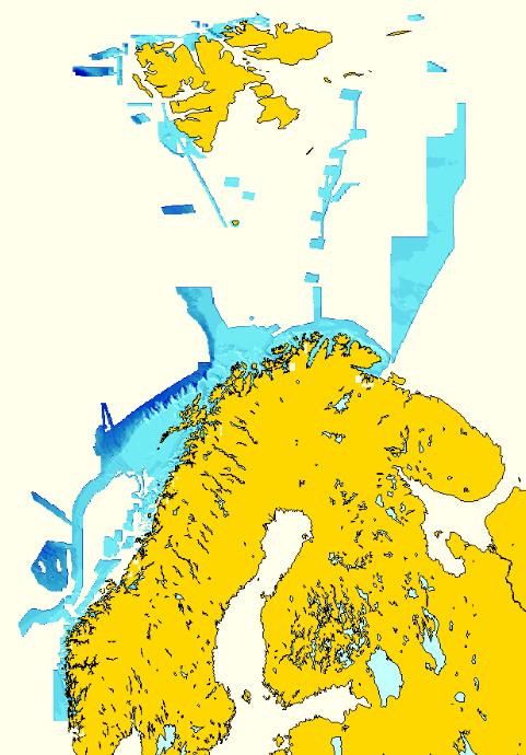 Figur: Dekning av henholdsvis batymetri (til venstre) og sedimentkart (til høyre) i Olex-kartplotter fra www.olex.no Sannsynlige korallrev: Prosjektet ble ferdigstilt inkl. brukertest.