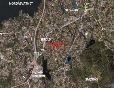 Saksutredning Planområdet dagens situasjon Planområdet ligger ca. 450 m øst for bybanestoppet Skjold i Fana bydel. Planforslaget omfatter blant annet eiendommene gnr. 40, bnr.