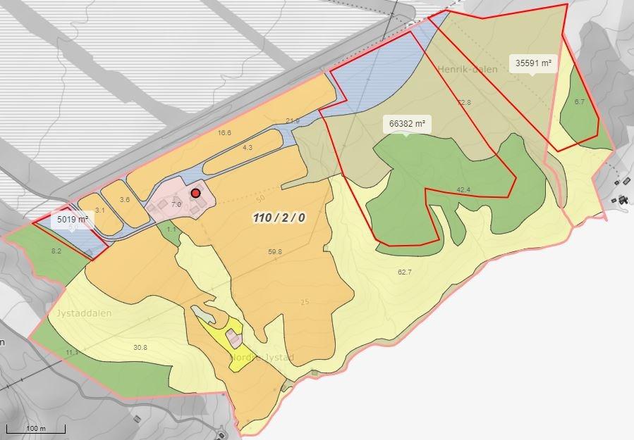 Side 3 av 12 Teig 1 på 5 mål består av myr Teig 2 på 66,5 dekar myr, jorddekt fastmark og skog av middels bonitet Teig 3 på