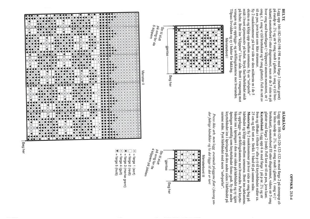 2½ og str mønsterbord III etter diagrammet. Lag ett hull på yttersiden av benet i den grønne stripen i mønsteret. Hullet lages ved å felle av 2 m som legges opp igjen på neste omg.