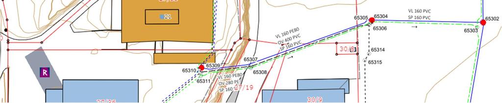 Stikkledning for vann er koblet til eksisterende VL 160 PVC i kum 65309.