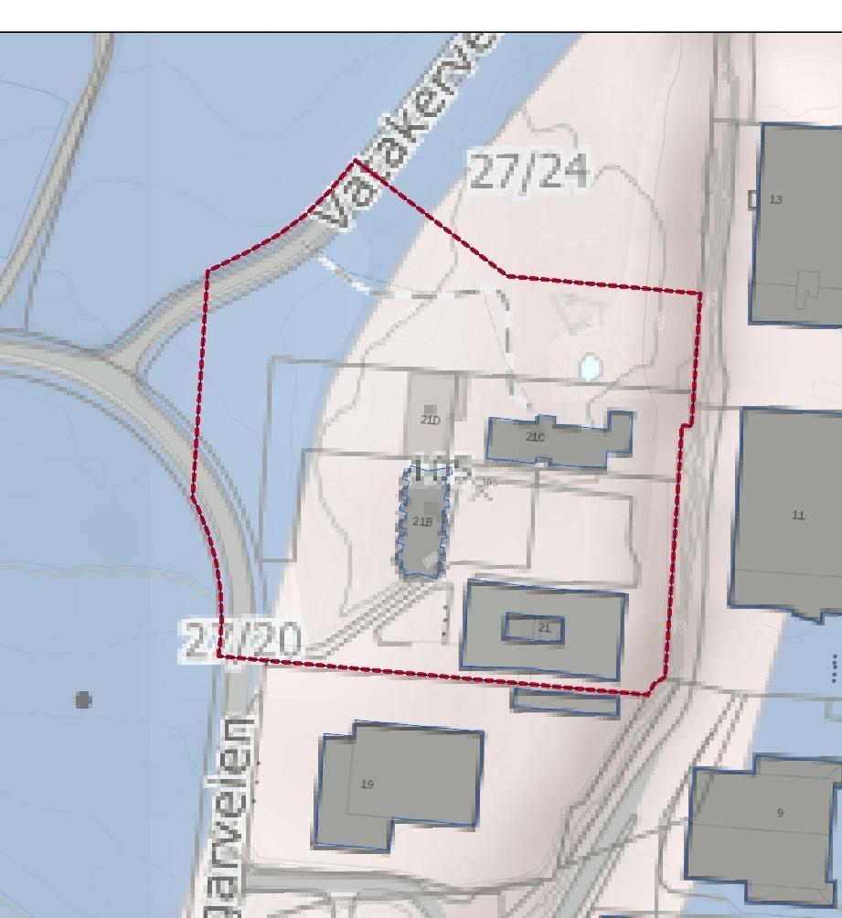 Figur 3: Løsmassekart fra NGU, hentet 15.02.2019. Avgrensning av prosjektområdet er vist med rød markering. 2.2.2 Fremtidig situasjon Totalt areal for planområdet er på ca.