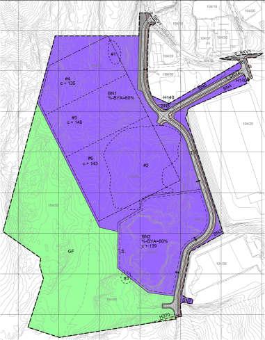 Endringer i reguleringsplan R-284 Omlegging av traseen for Myråsdalen Gjeldende regulering R-314 Sør for atkomstveien inn til hovedlageret er traseen for Myråsdalen først lagt øst på eiendom 104/33.