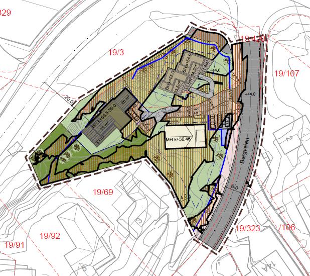 Oversikt over uteoppholdsareal på terreng (Vedlegg D) Oversikt over skygge på uteoppholdsareal vårgjevndøgn (Vedlegg D) Planområdets topografi er utfordrende med tanke på kvaliteter på