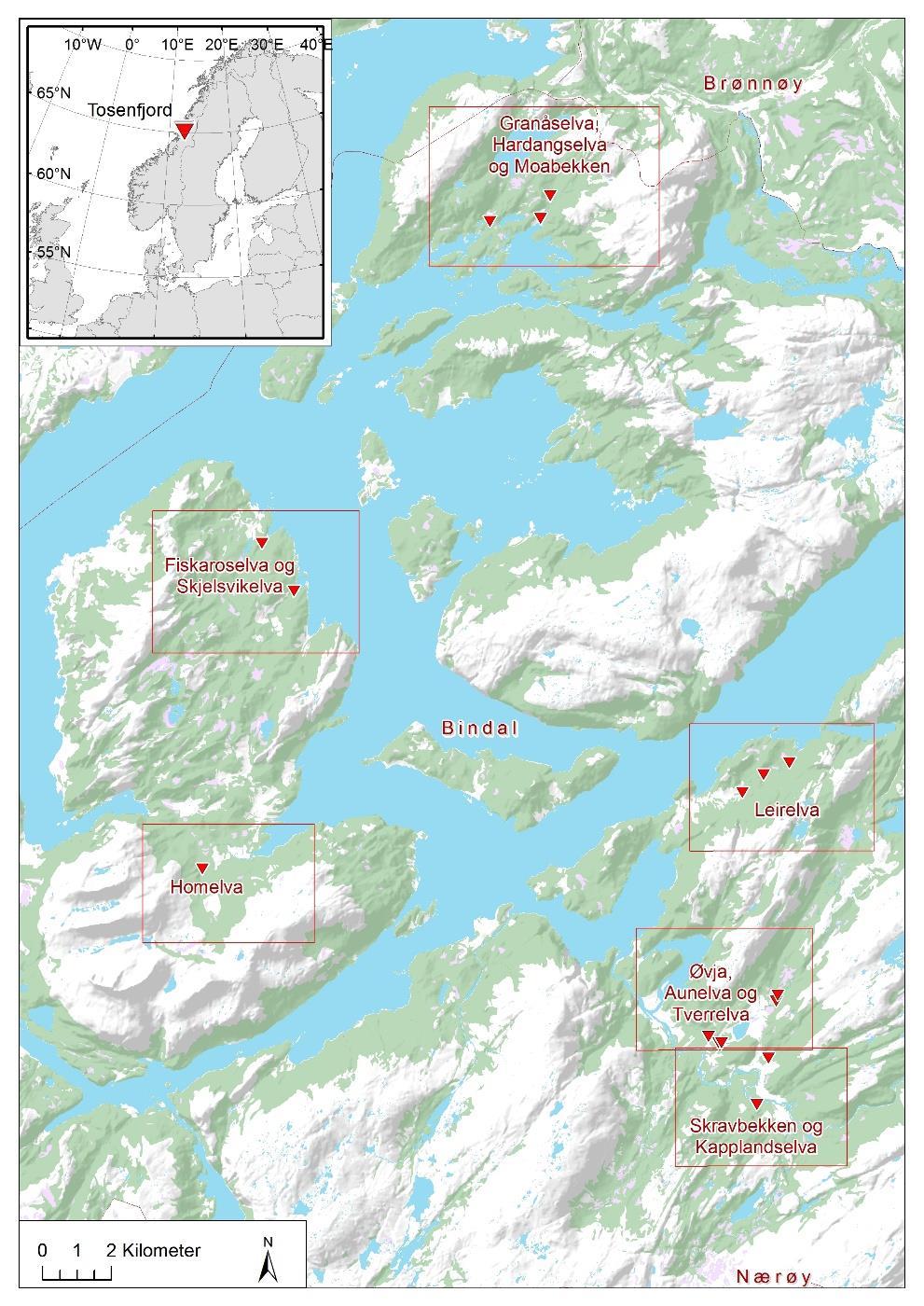 Metoder De ulike vassdragene ble først og fremst befart visuelt med tanke på kunstige vandringshinder og eventuell påvirkning fra landbruk.