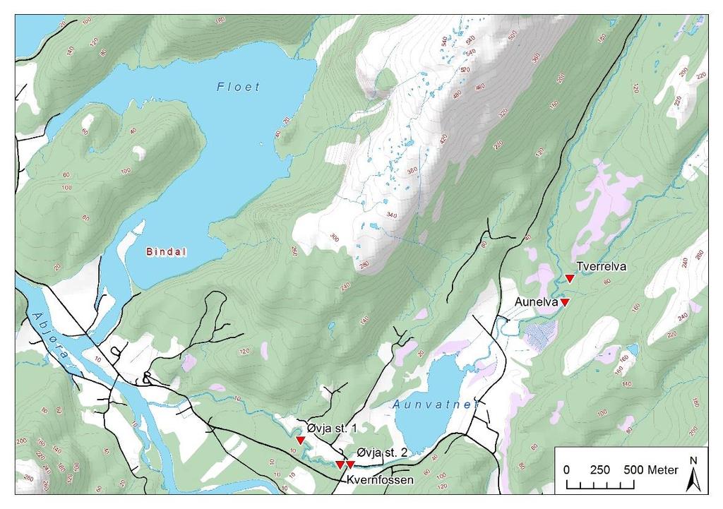 Øvja/Aunvatnet/Aunelva Øvja renner inn i nedre deler av Åelva ved Grøttneset, og de nederste 300 m av Øvja er påvirket av flo/fjære. Anadrom strekning i Øvja er i ca.