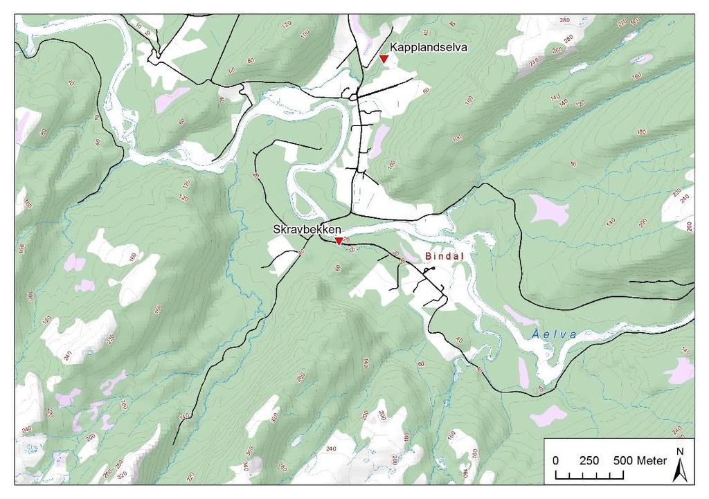 Kapplandselva og Skravbekken Kapplandselva renner inn i Åelva i Åsahølen i ved Åsen gård.