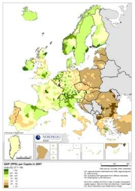 - men lav arbeidsløshet, høy kjøpekraft og små forskjeller Arbeidsledighet i europeiske regioner, 2010 - Jo lysere område, desto lavere ledighet