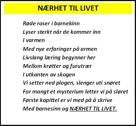 Velkommen til Læringsverkstedet Fana gårds og friluftsbarnehage Fana gårds og friluftsbarnehage åpnet sommeren 2009. Vi ligger idyllisk til lengst inne i Sædalen.