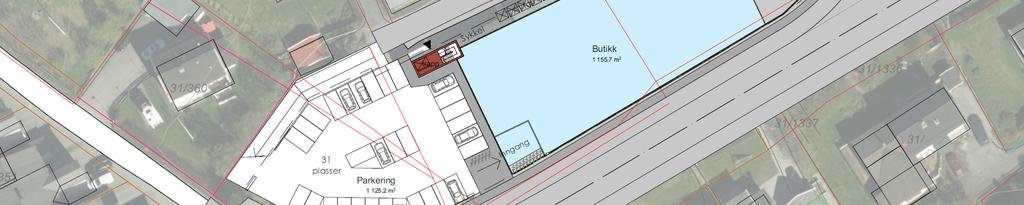 Parkering og innkjøring til P-kjeller er tenkt på vestsiden av ny butikk med inn-/utkjøring fra Bruveien. Varelevering skjer på østsiden av butikken med inn-/utkjøring fra Stormoveien. 2.