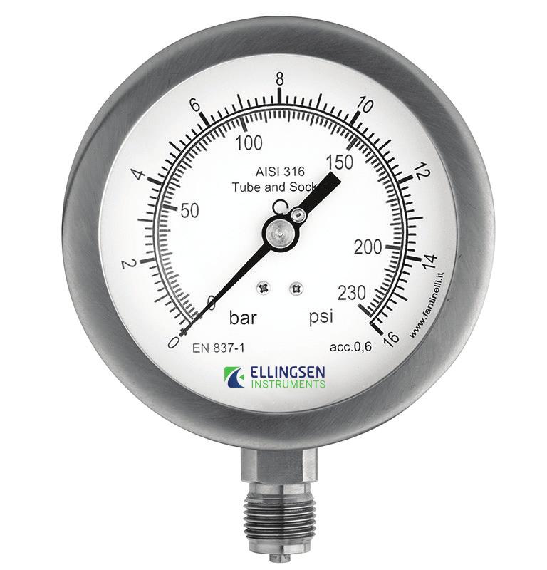 TRYKK- OG TEMPERATURMANOMETERE Ellingsen Instruments kan nå levere mekaniske trykk- og temperaturmanometere fra en av Europas eldste kvalitetsprodusenter.