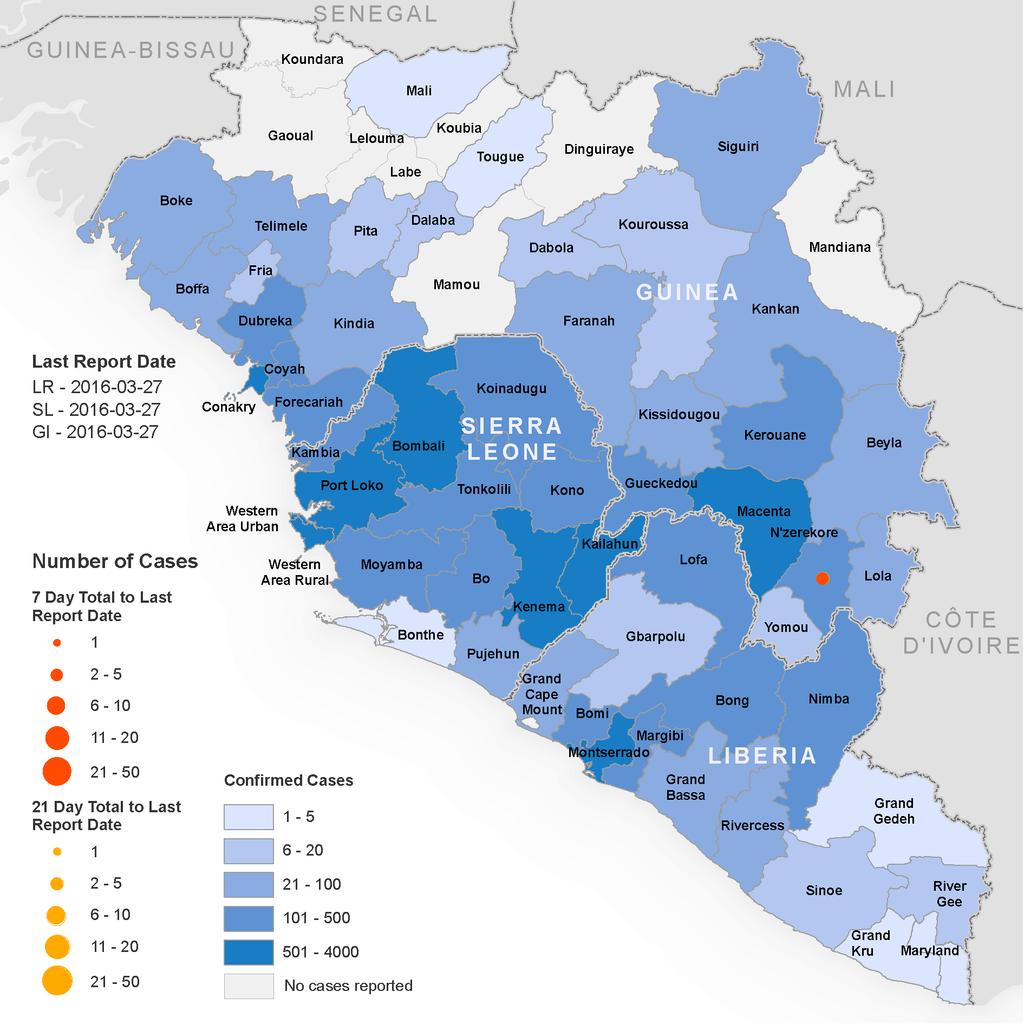 Last ebola update from WHO March 2016 Total cases 28 616 (incl