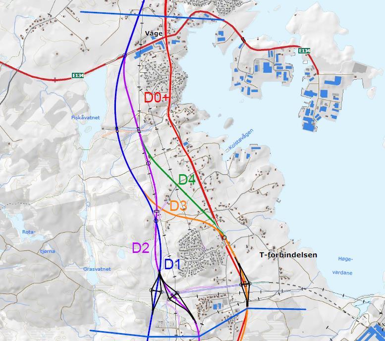 14 Figur 5 Vegalternativer, delstrekning D 0+ alternativet I henhold til planprogrammet er utbedring av dagens fv. 47 et aktuelt utredningsalternativ. Alternativet vil gå i dagens trasé for fv.