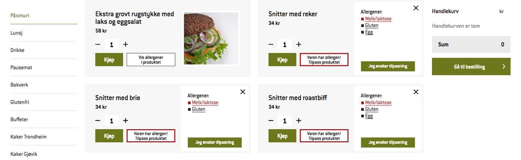 3. Produktene er dermed sortert etter valgt allergen i utlistingen