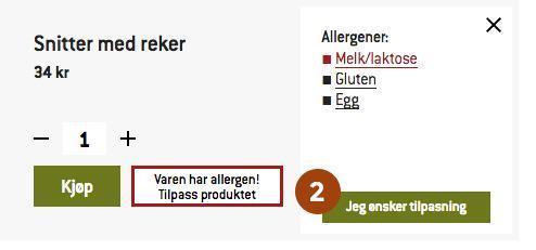 Tilpass matretter med allergener Om et produkt inneholder ett eller flere allergener,