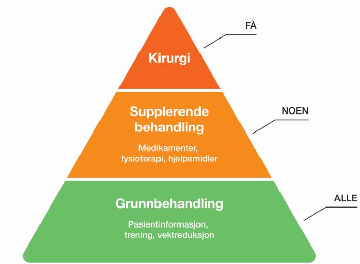 Fastlege: Behandlingsanbefalinger ved artrose Kjernebehandlingen: Informasjon og veiledet trening: forskning viser at trening kan redusere symptomene og bedre funksjonen.