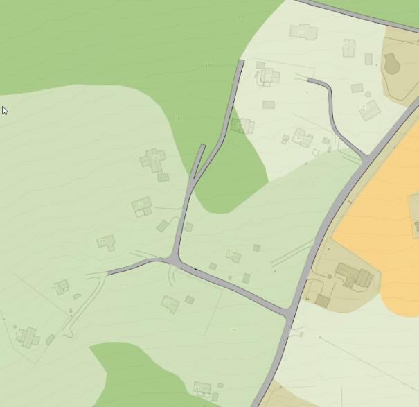 Mot øst og på motsatt side av Hånesåsveien ligger et lite jordbruksareal. Bonitetskart 4.