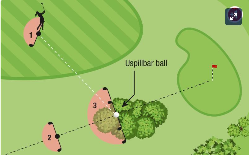 kølle i området rett foran eller rett bak din ball  Spesifikke regler for fritak for ball i bunker Når din ball er i en bunker, kan spesifikke fritaksregler gjelde når du har
