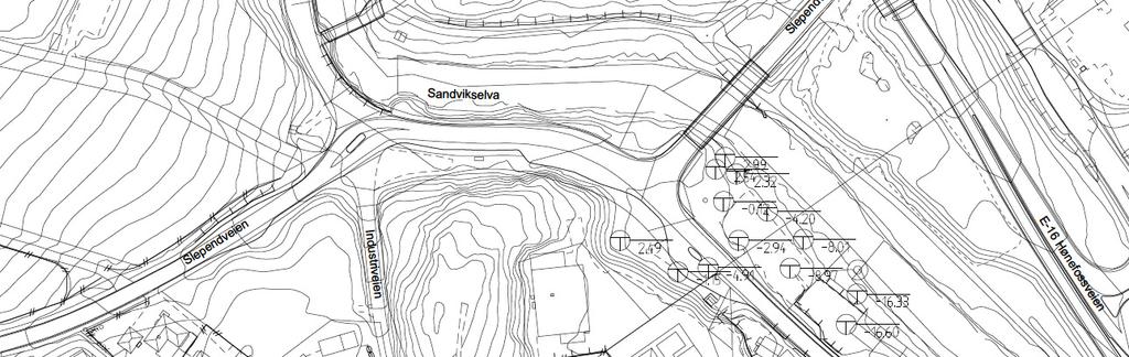 Industriveien Langs elva ligger Industriveien mellom kote +5 og +6. Som vist på kart i figur 7 har vegvesenet utført en rekke boringer i området. Prøveserie tatt opp mellom veien og elva viser ca.