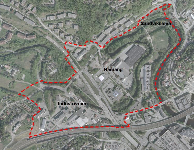 Innledning Bærum kommune arbeider med områdeplaner for Hamang og Industriveien i Sandvika. Områdeavgrensning er vist på flyfoto i figur 1.