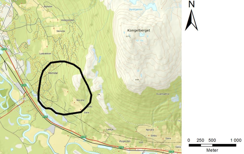 Det har tidligere gått et løsmasseskred/flomskred mellom Bjorlihøi og Kollhøi, som ligger nord for vurderingsområdet.