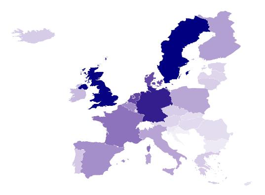 EKSPORT TIL EU/EØS Tabellen viser eksporten fra Akershus fordelt på land i det europeiske indre marked.