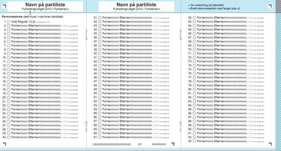 Fylkestingsvalg Stemmeseddel med kandidatnavn