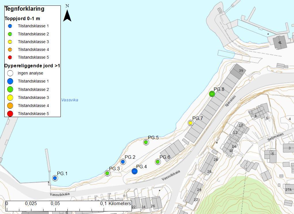 Vannkanten Miljøgeologiske undersøkelser, land multiconsult.no 3 Analyseresultater I 4 av 10 prøver er det kun påvist konsentrasjoner under normverdi (rene masser).