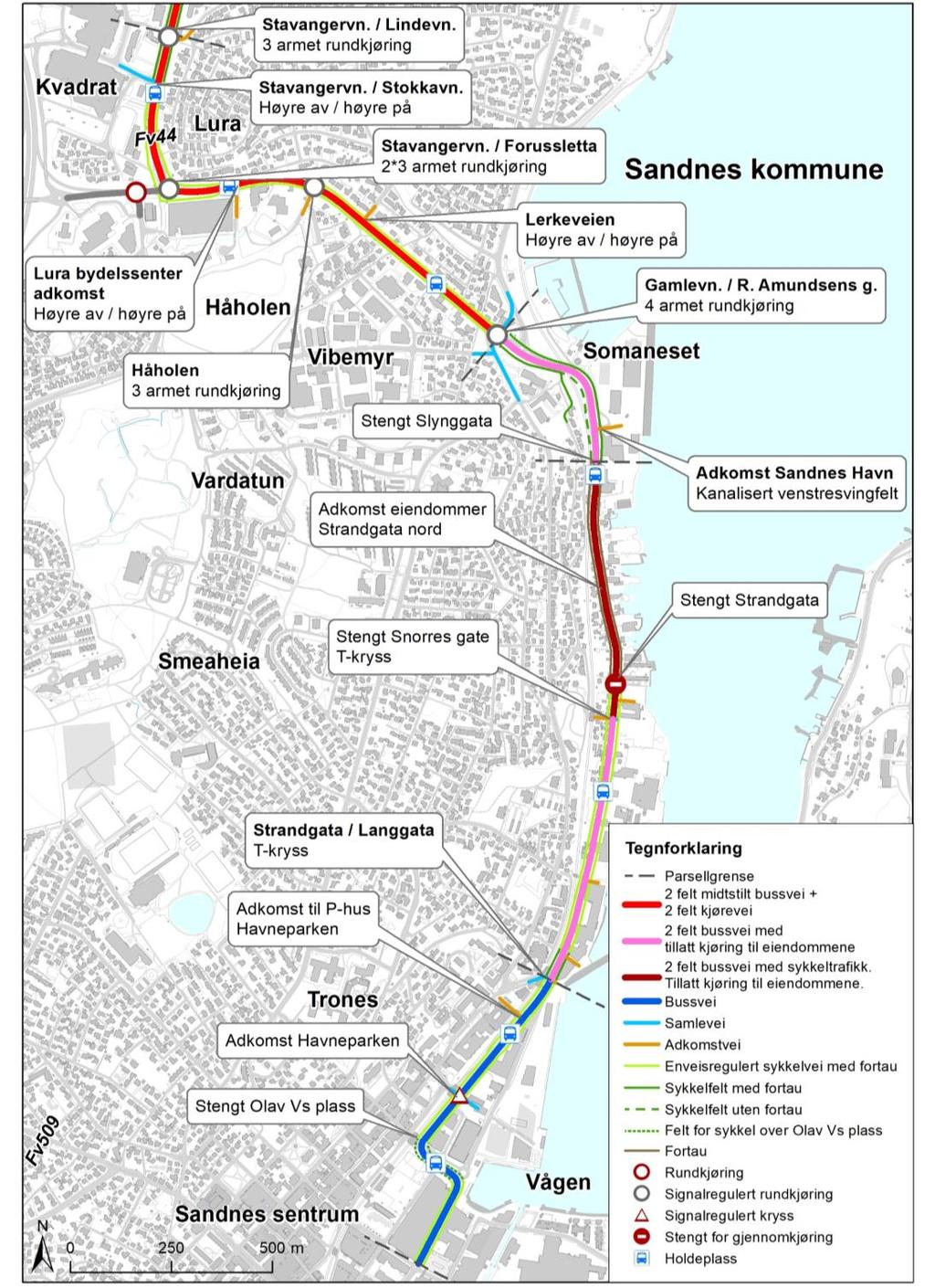 2 Hovedtrekkene i planforslaget Planforslaget legger til rette for utbygging av Bussveien mellom Kvadrat og Ruten inkludert oppgradert tilbud for gående og