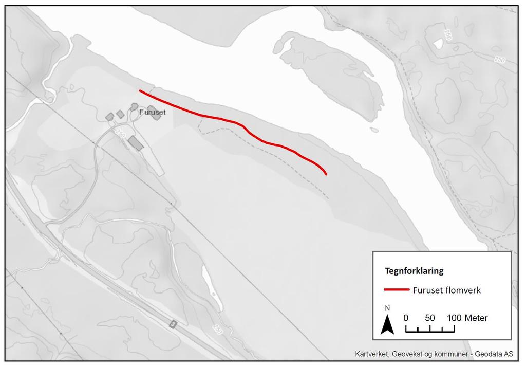 Faktadel 2 Faktadel 2.1 Nøkkelinformasjon om Furuset flomverk Furuset flomverk (VV 1674 og 8927) ligger på Glommas høyre side, ca. 25 km sør for Koppang i Stor- Elvdal kommune, Hedmark.