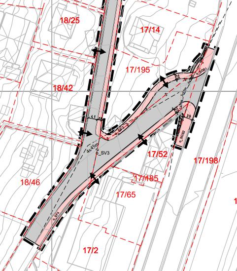 Eksisterende fortau langs Løbergsalleen og Grønnestølsveien er henholdsvis på ca. 1,5 og 2 meter.