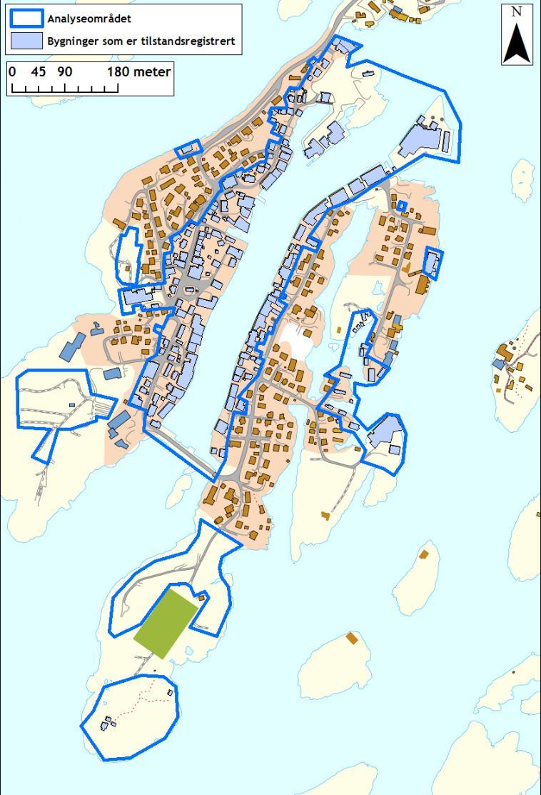 Rorbubebyggelsen på den sørøstlige delen av Hellandsøya Fiskebruk næringsbebyggelse og dennes tilhørende boligbebyggelse fra 1800-tallet og fram til ca.