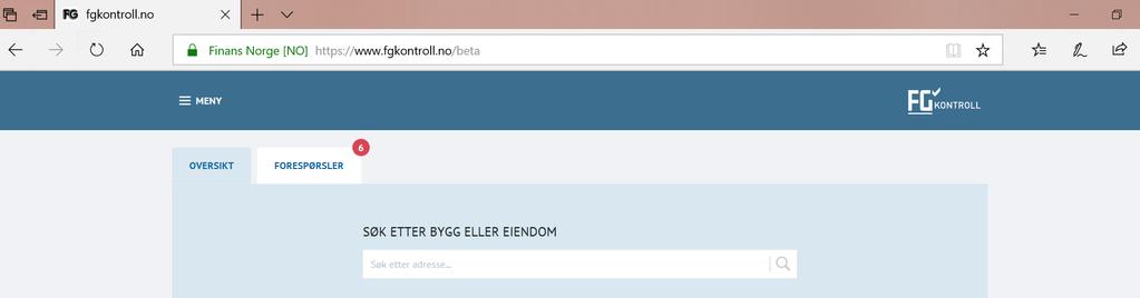Logo FG Kontroll sender deg tilbake til oversikts bildet Benytt piltaster i nettleser for å gå frem og tilbake i systemløsningen Dersom systemet «henger», forsøkt Ctrl+F5 Dersom