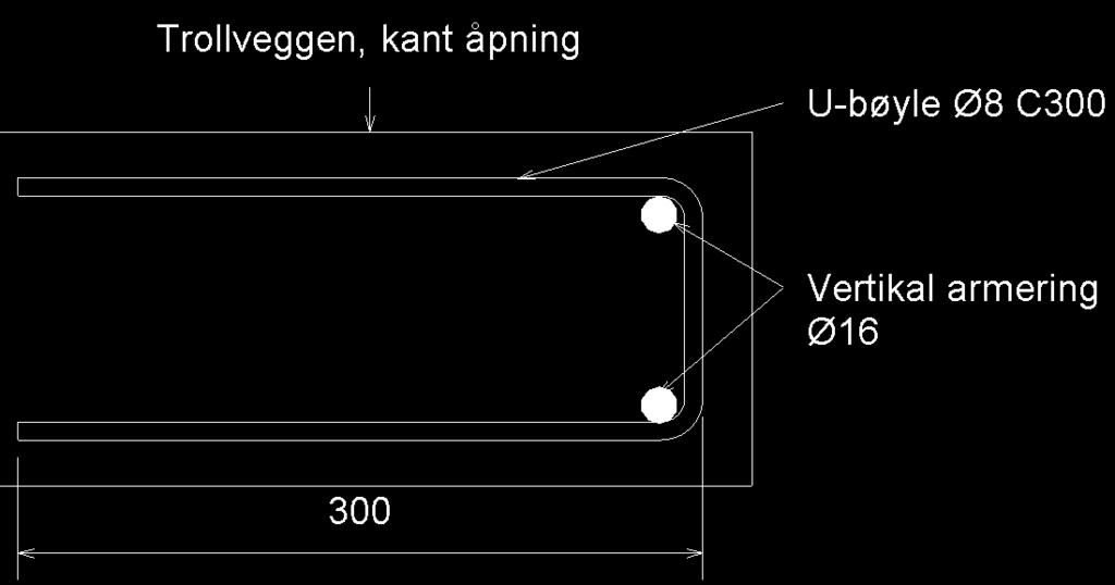 32 Åpninger Åpninger < 1,2 meter Over, under og på sidene av åpninger (vinduer og dører) legges 2 stk. Ø12 mm, med forankringslengde min. 500 mm til hver side.