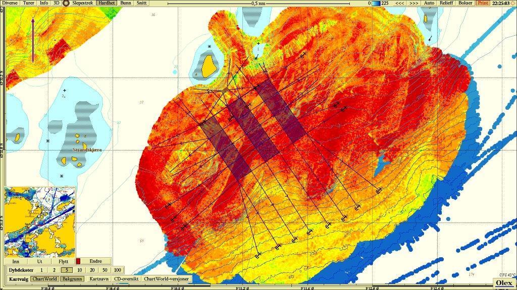 Figur V8.4 Anleggsplassering over målinger av relativ hardhet. Kartet er orientert mot nord.