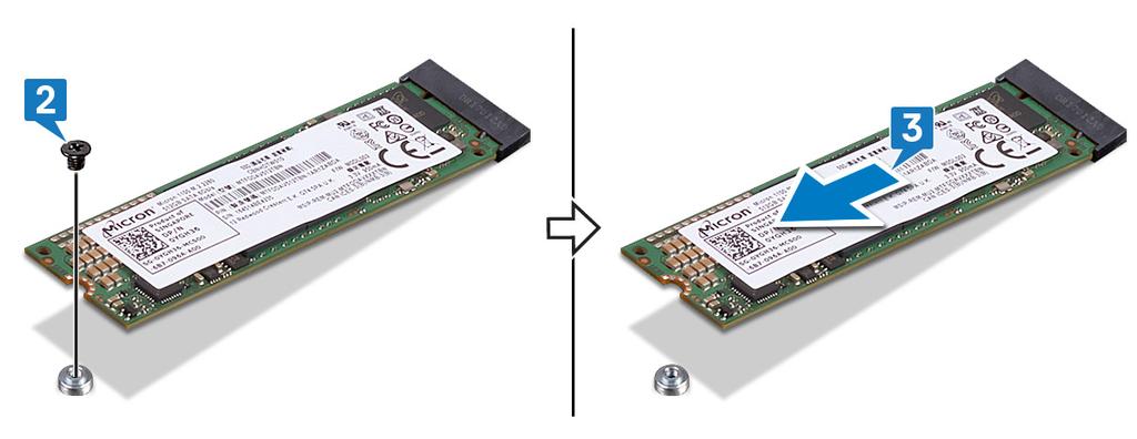 2 Fjern skruen (M2x3) som fester SSD-disken / Intel Optane minnet til tastaturskjermen.